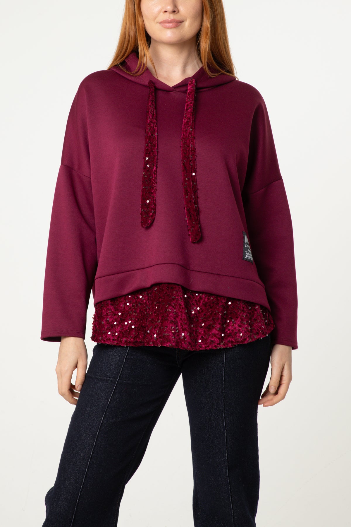 Sequin Detail Drawstring Hoodie