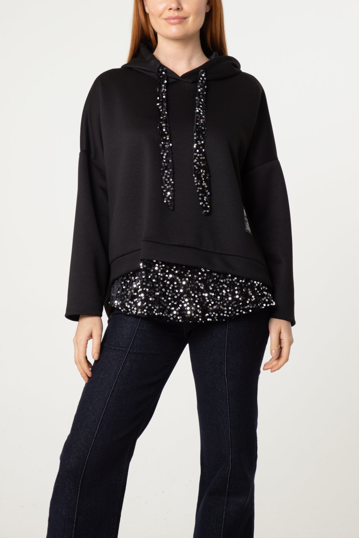 Sequin Detail Drawstring Hoodie