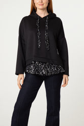 Sequin Detail Drawstring Hoodie