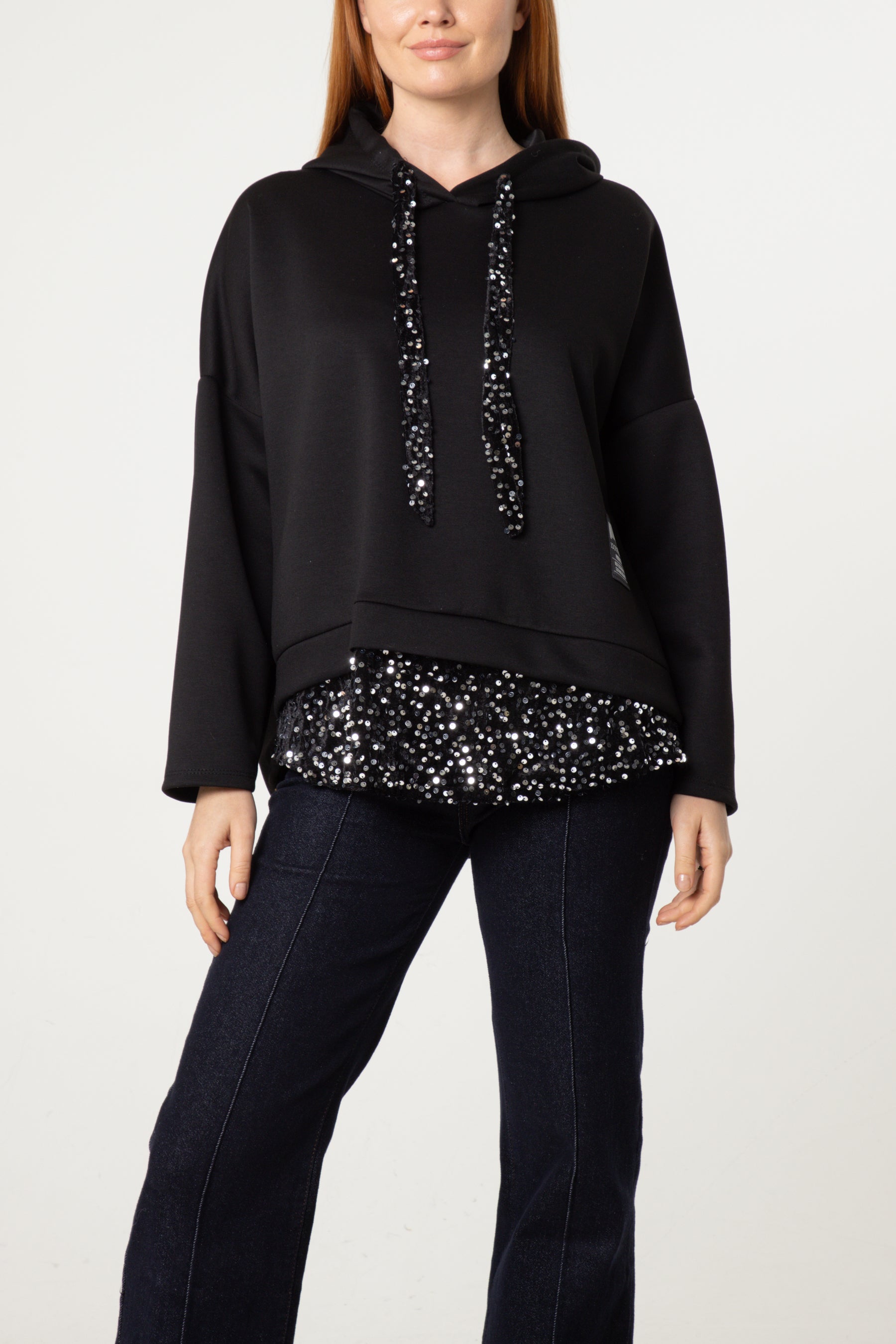 Sequin Detail Drawstring Hoodie