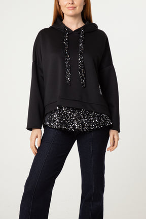Sequin Detail Drawstring Hoodie
