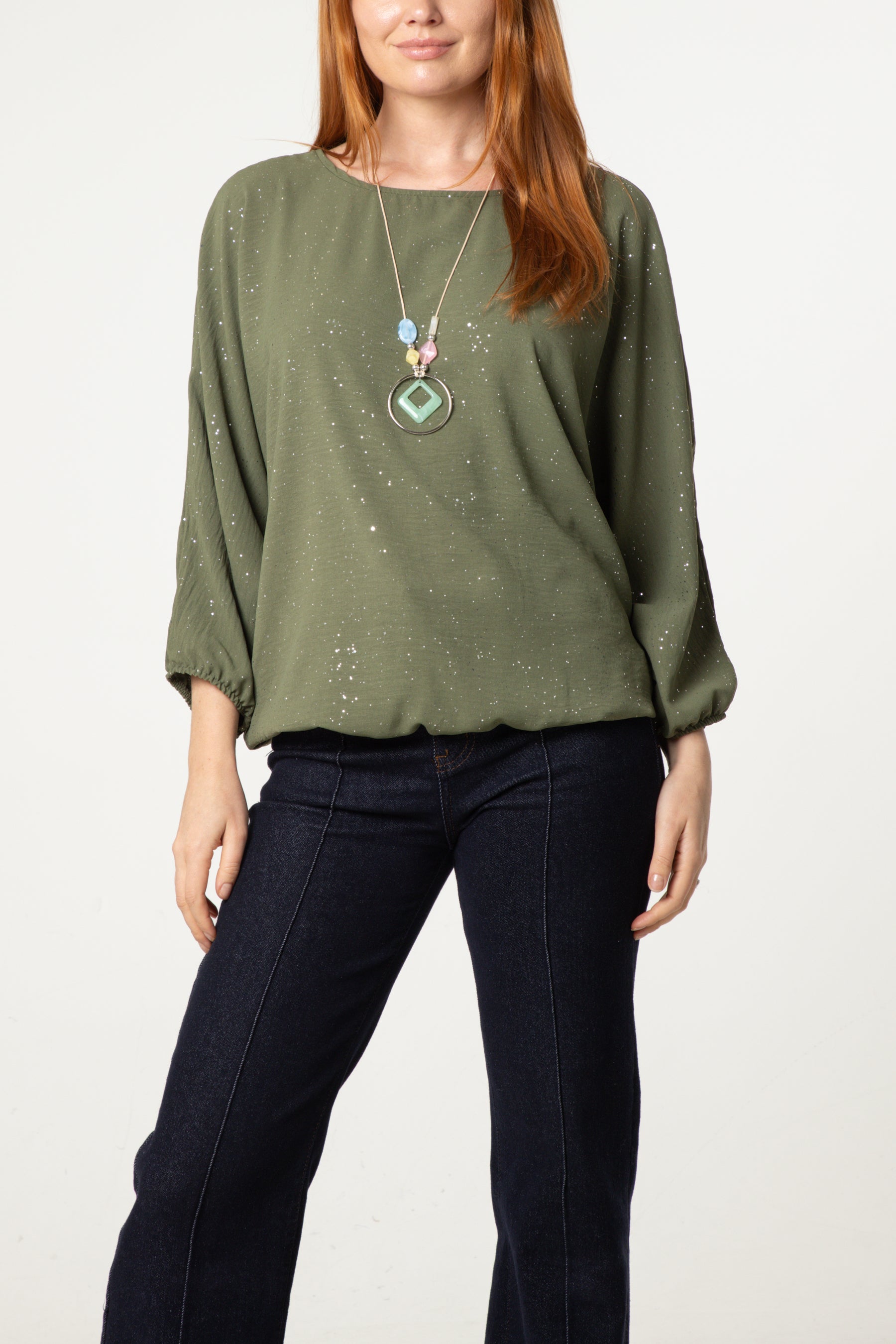Metallic Glitter Necklace Blouse