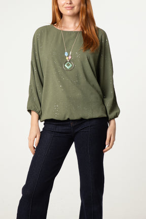 Metallic Glitter Necklace Blouse