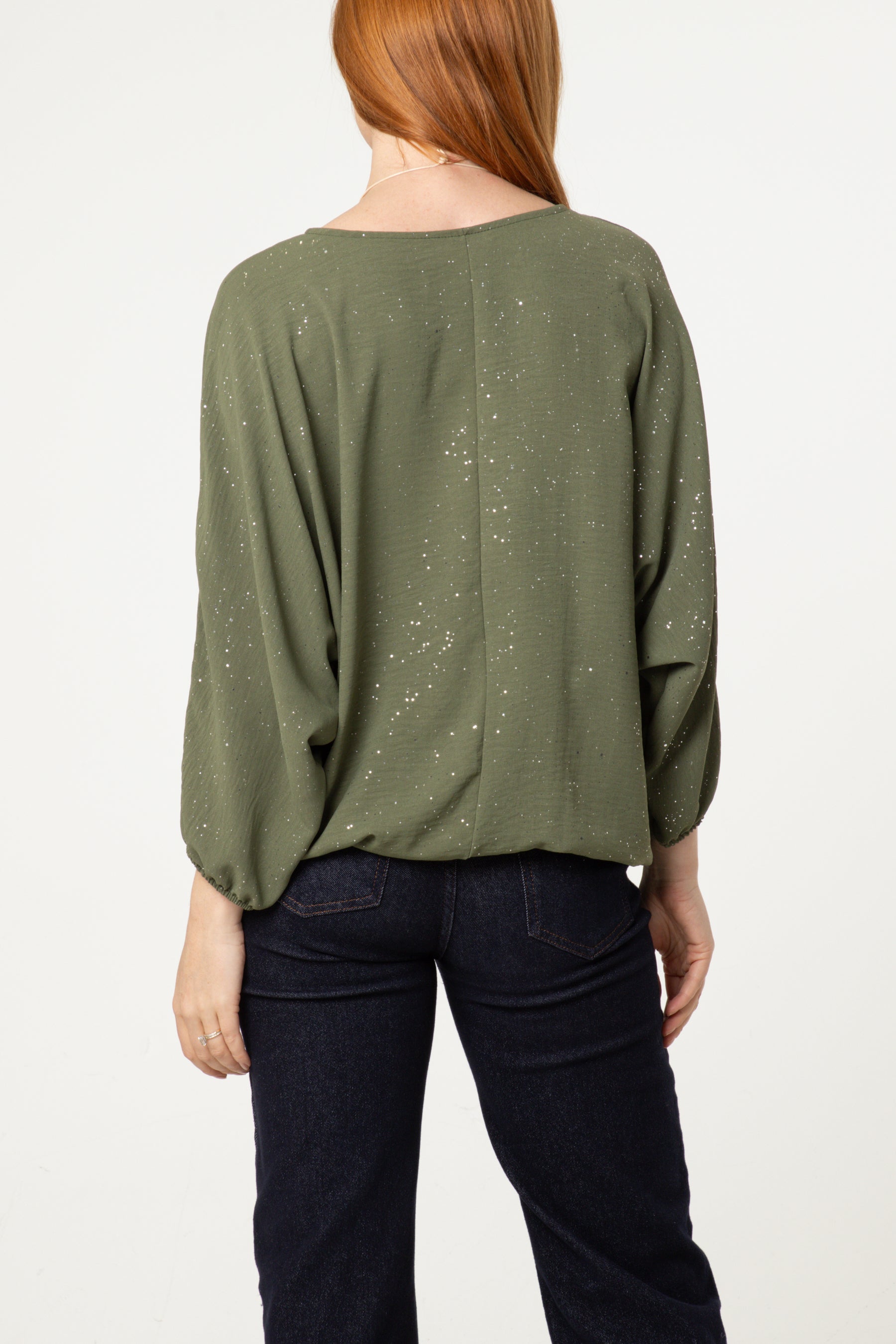 Metallic Glitter Necklace Blouse