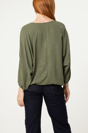 Metallic Glitter Necklace Blouse