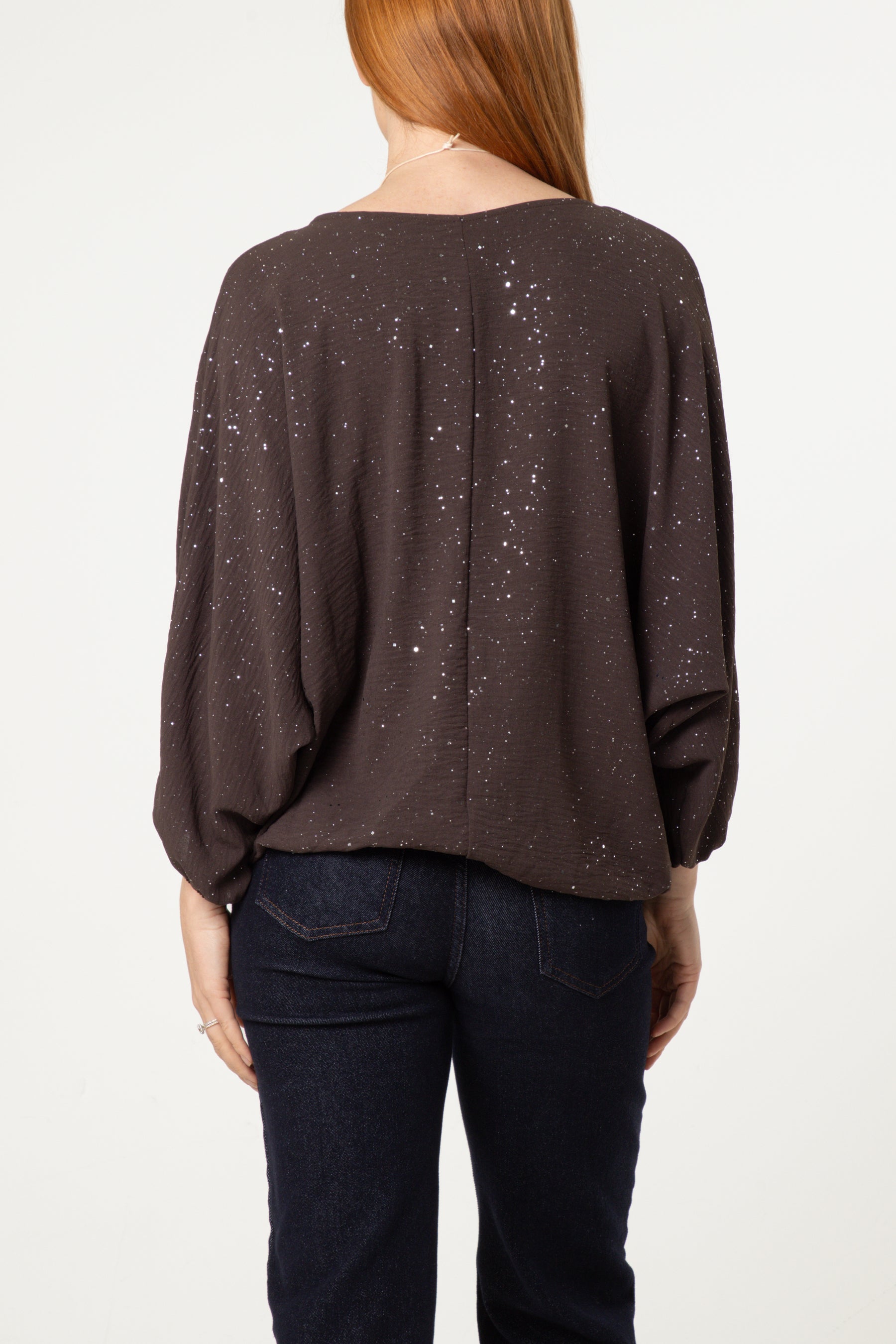 Metallic Glitter Necklace Blouse