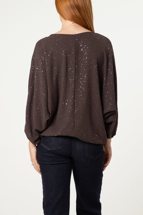 Metallic Glitter Necklace Blouse