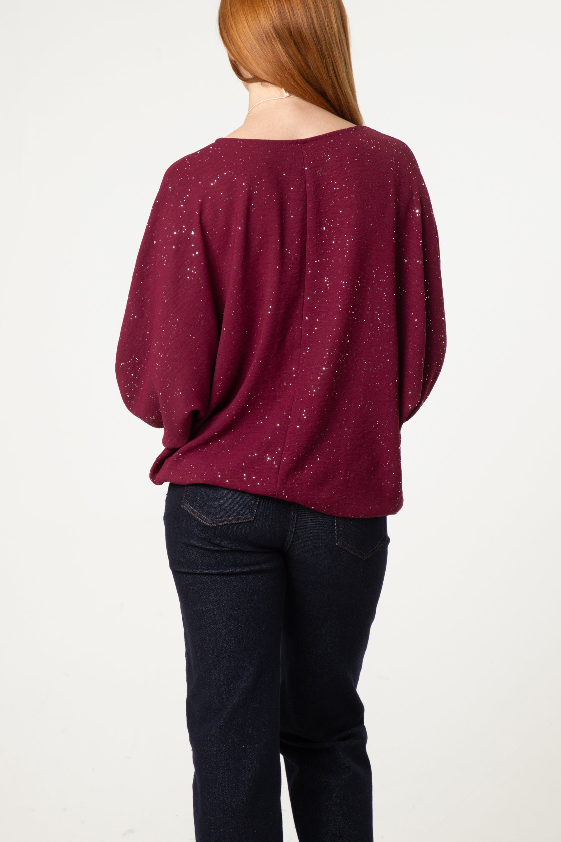 Metallic Glitter Necklace Blouse