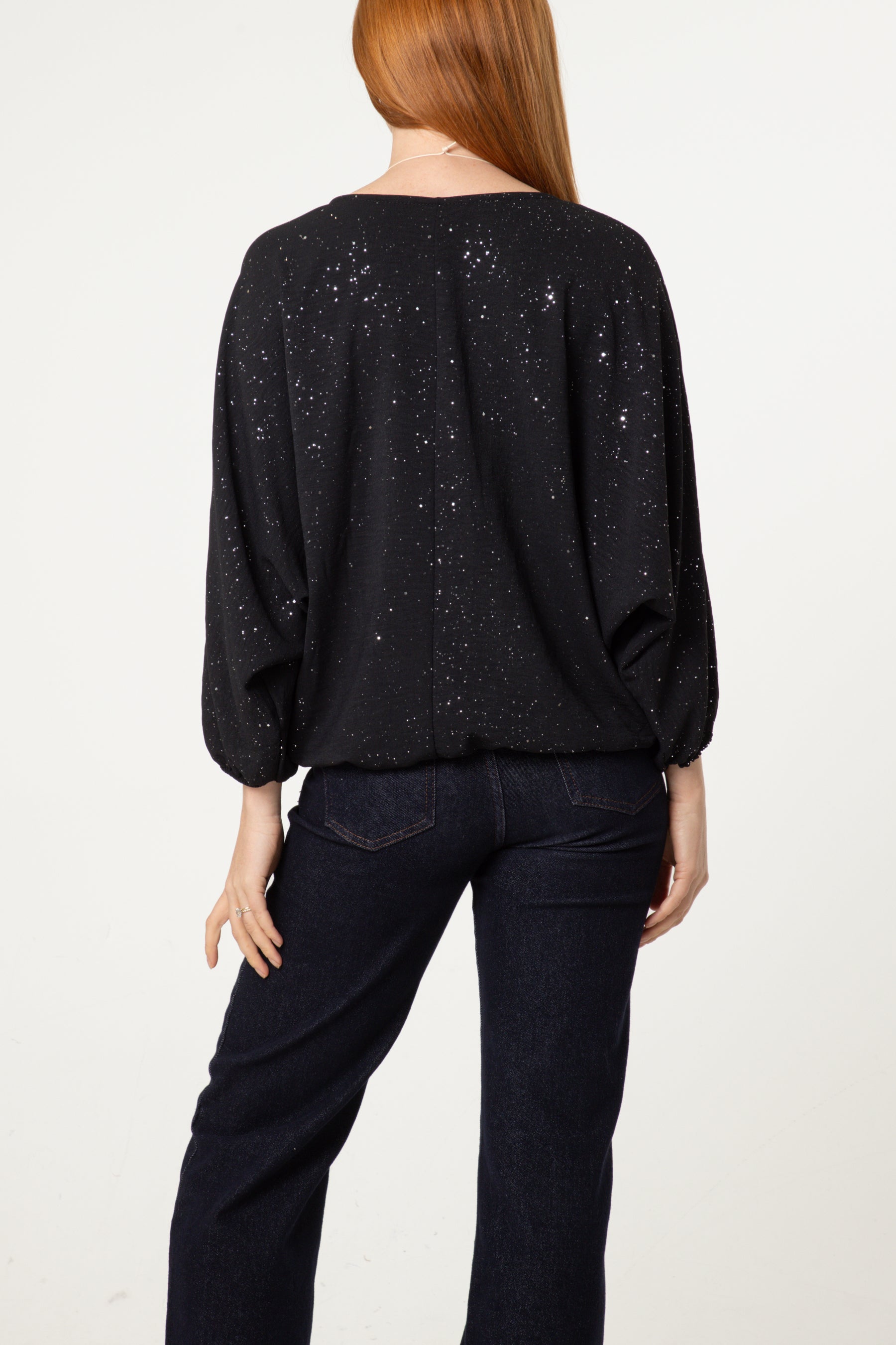 Metallic Glitter Necklace Blouse