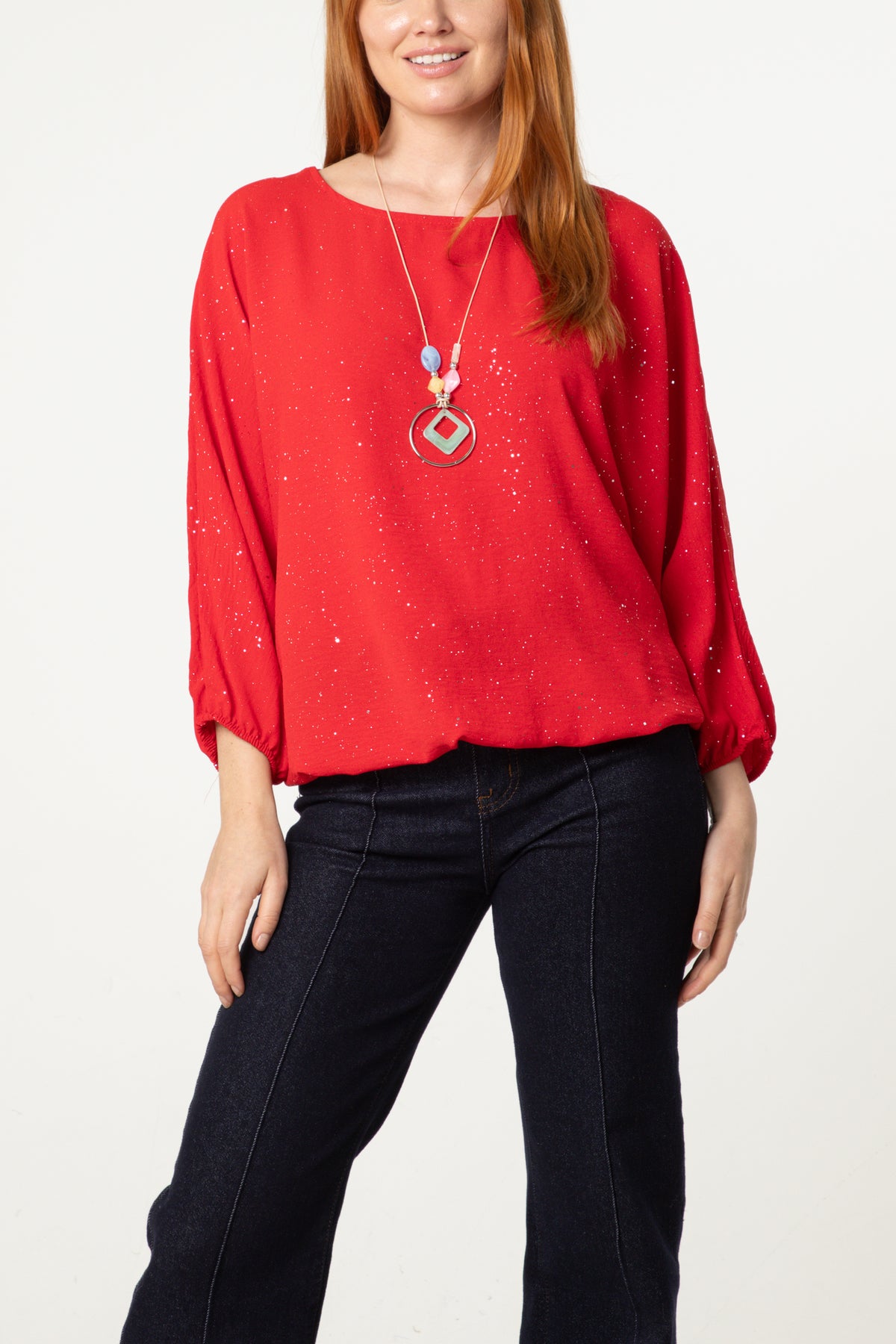 Metallic Glitter Necklace Blouse