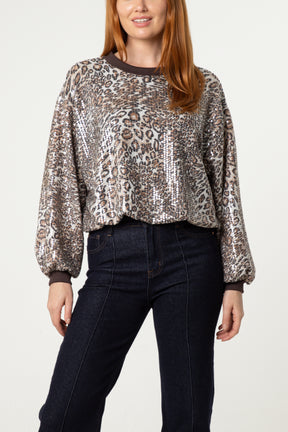 Sequin Leopard Print Jumper