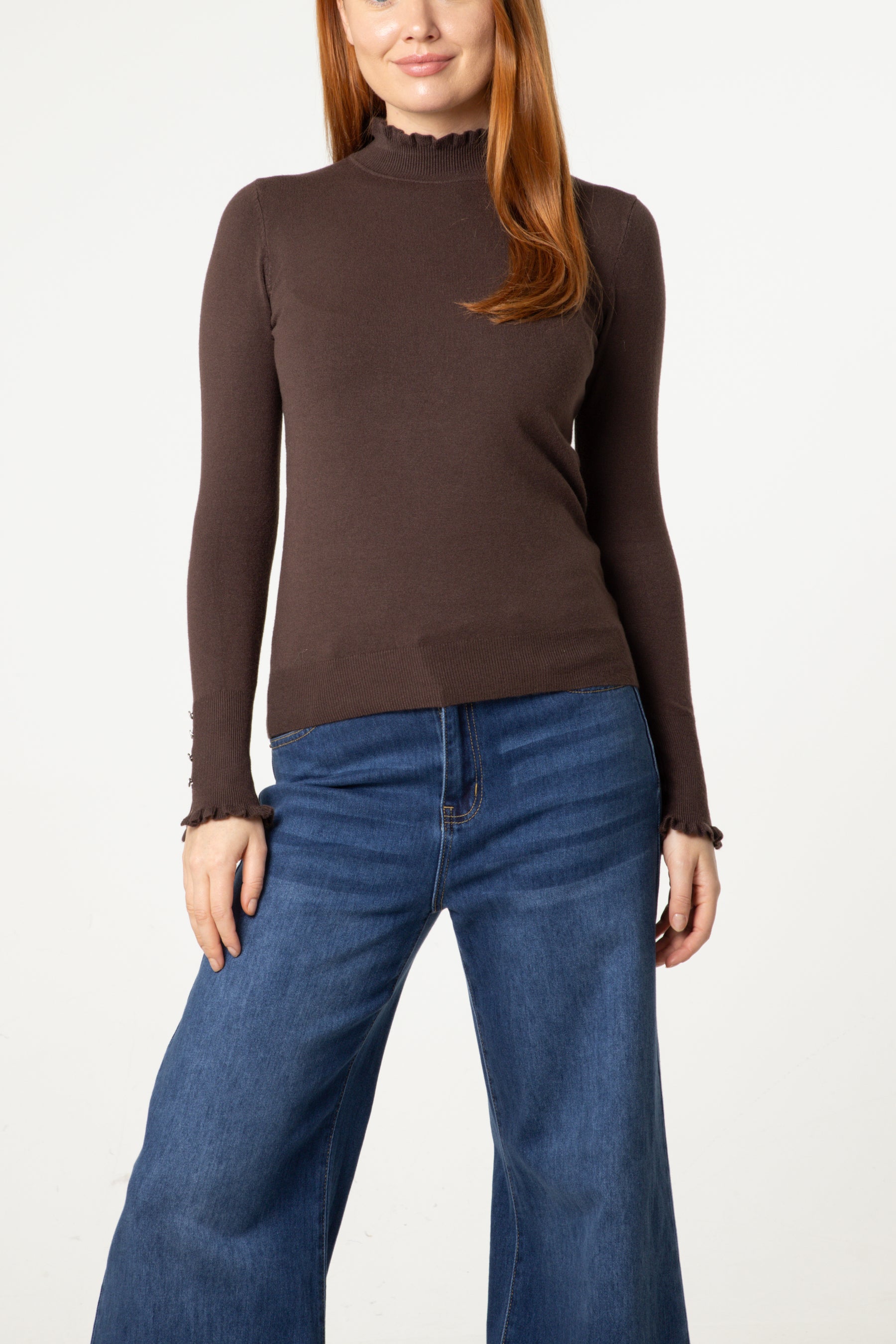 Frill Detail High Neck Knit Jumper