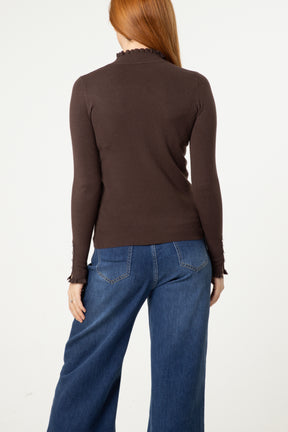 Frill Detail High Neck Knit Jumper