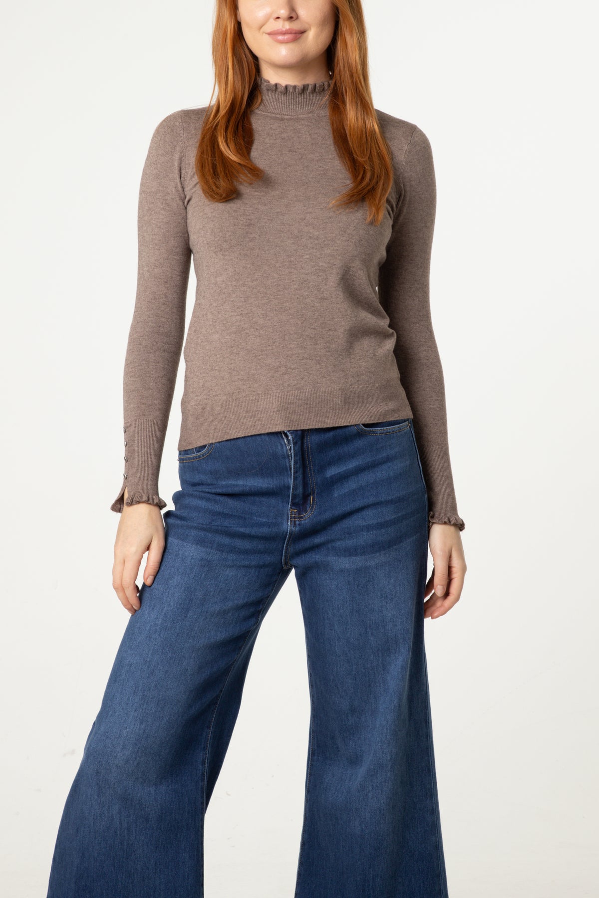 Frill Detail High Neck Knit Jumper