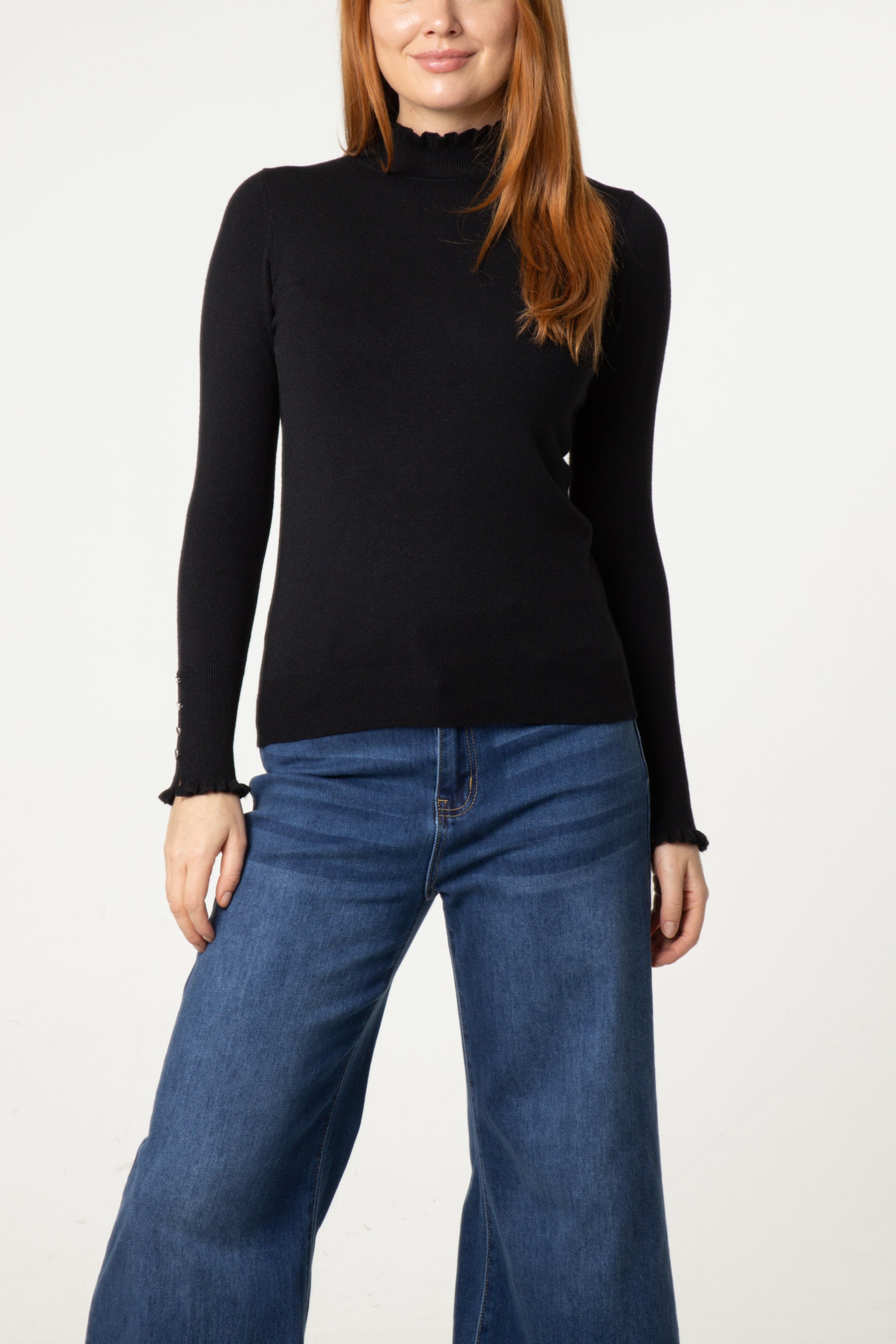 Frill Detail High Neck Knit Jumper