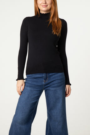 Frill Detail High Neck Knit Jumper