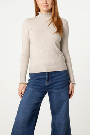 Frill Detail High Neck Knit Jumper
