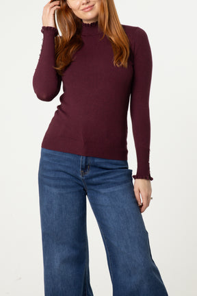 Frill Detail High Neck Knit Jumper