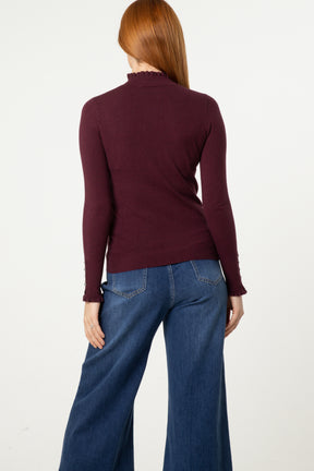 Frill Detail High Neck Knit Jumper