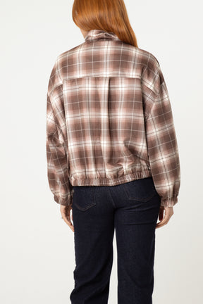 Plaid High Neck Hem Jacket