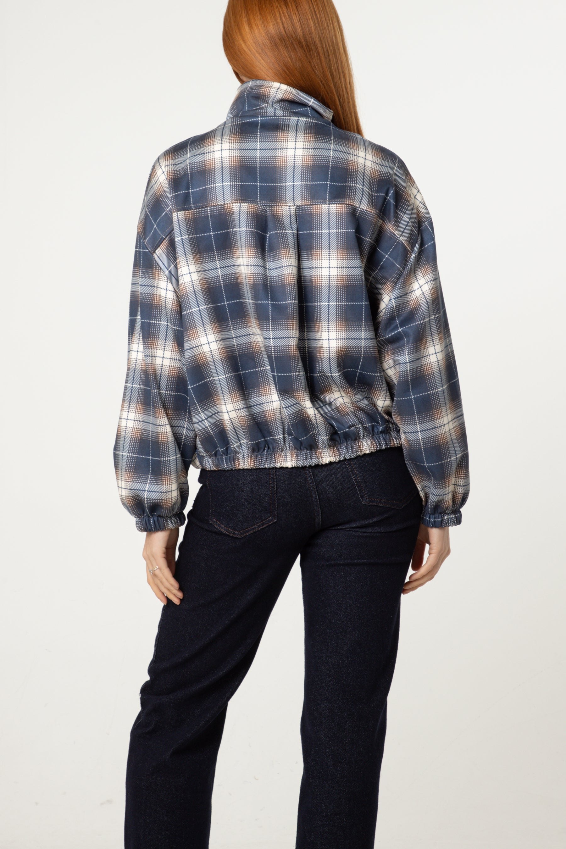 Plaid High Neck Hem Jacket