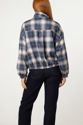 Plaid High Neck Hem Jacket