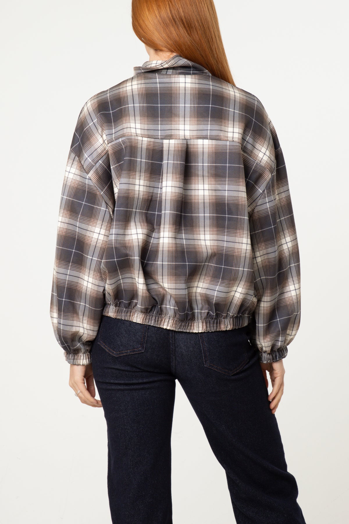 Plaid High Neck Hem Jacket