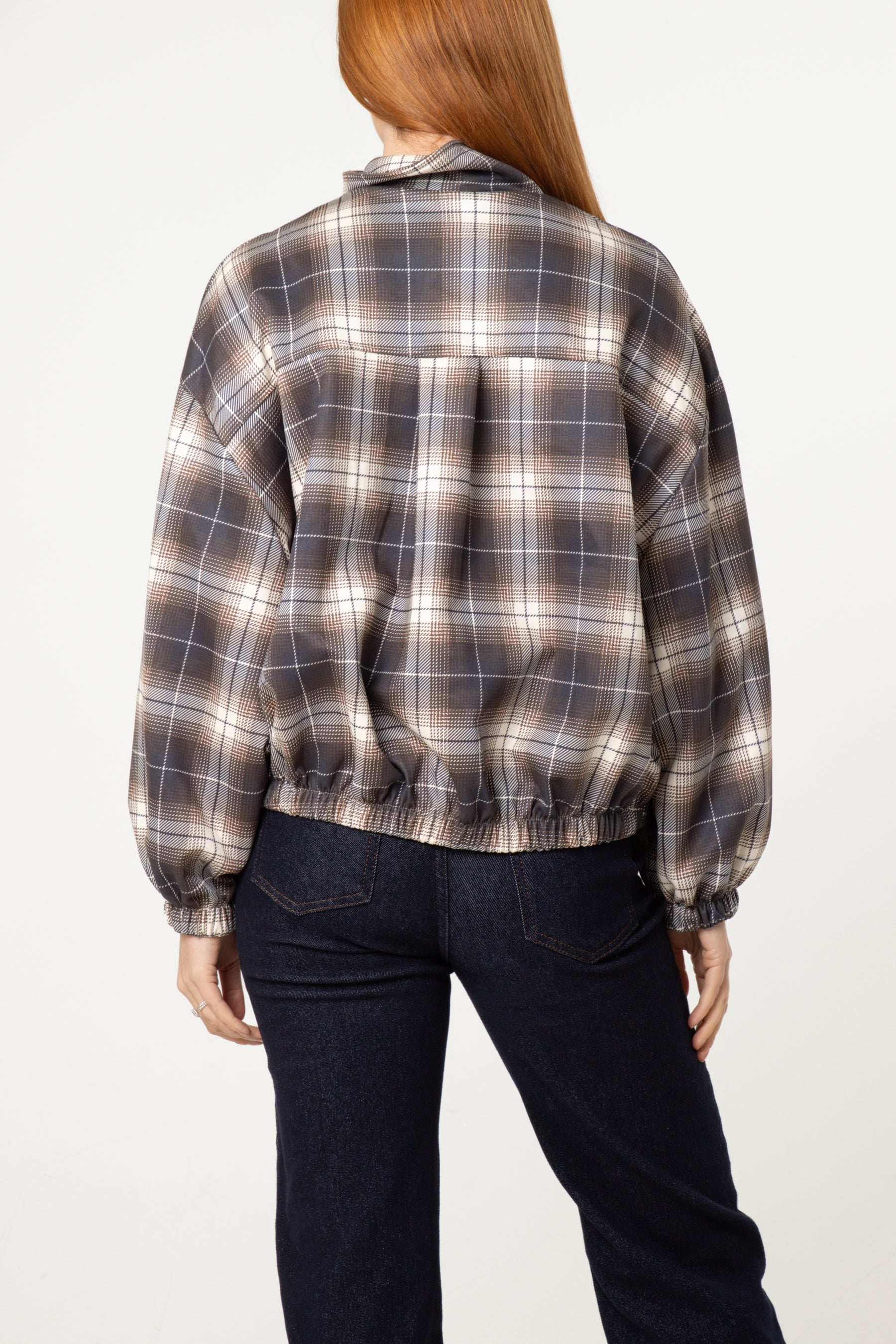 Plaid High Neck Hem Jacket