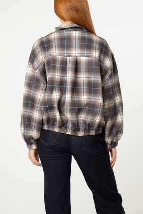 Plaid High Neck Hem Jacket