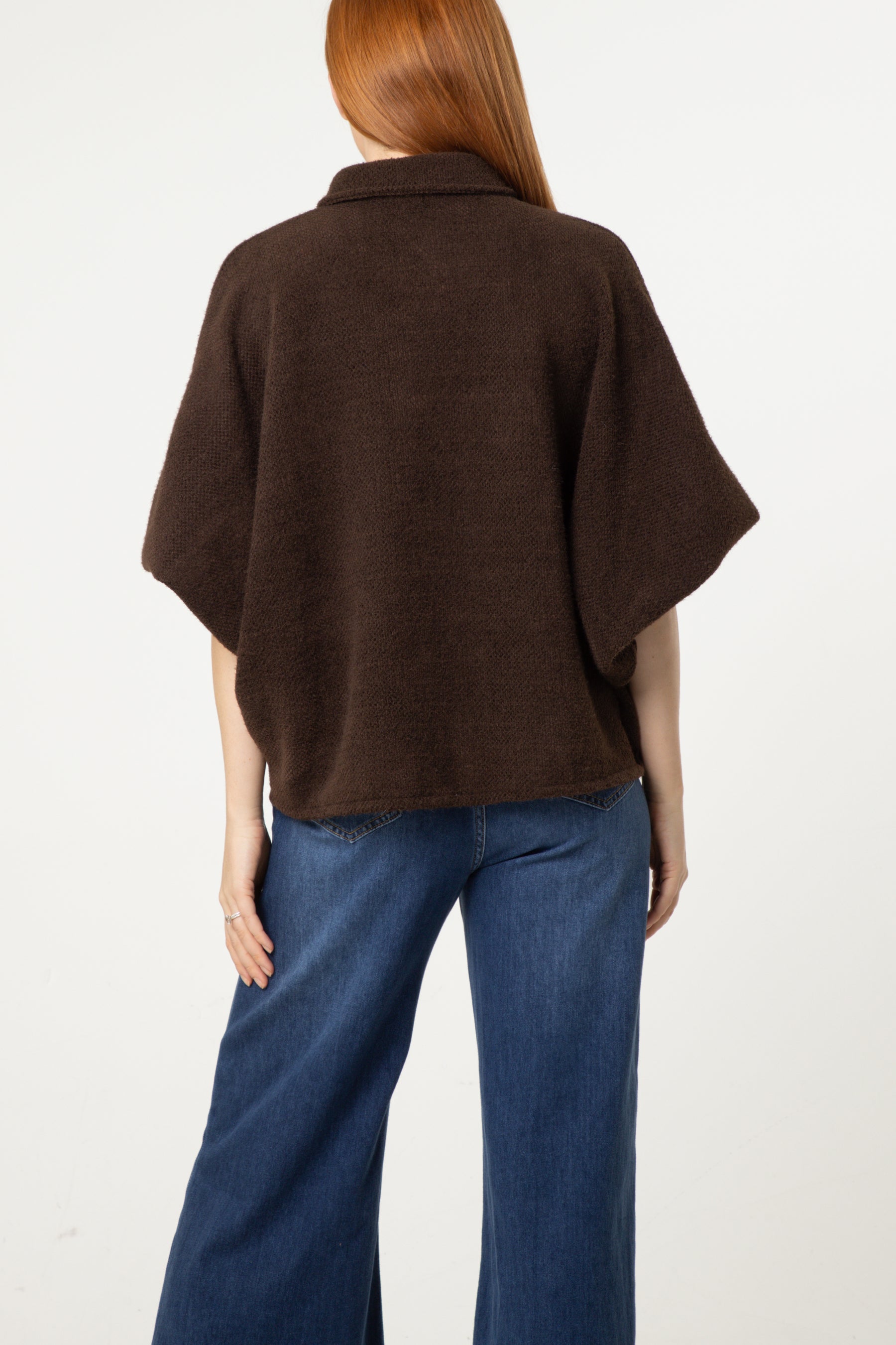 Balloon Sleeve Collared Knit Cardigan
