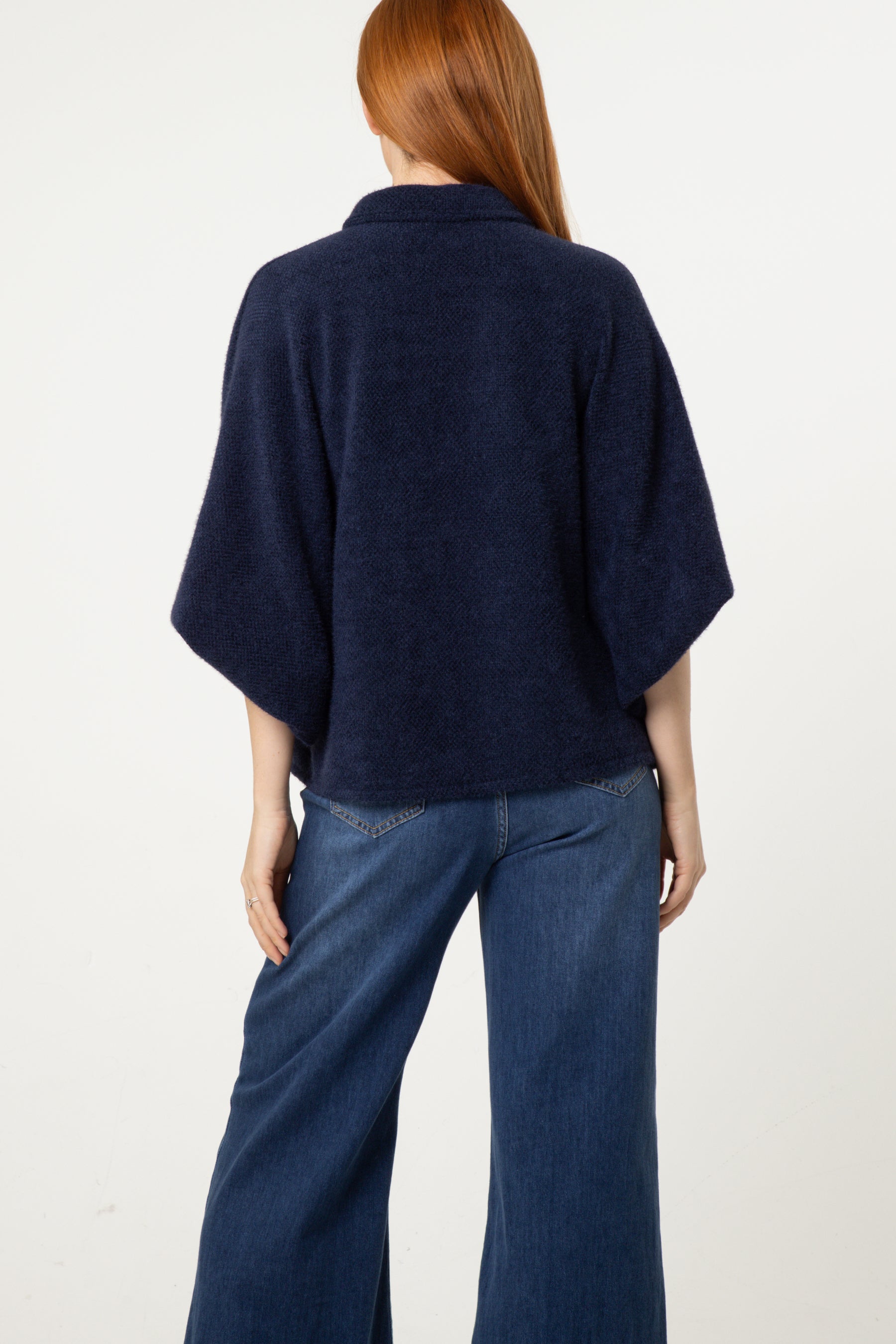 Balloon Sleeve Collared Knit Cardigan