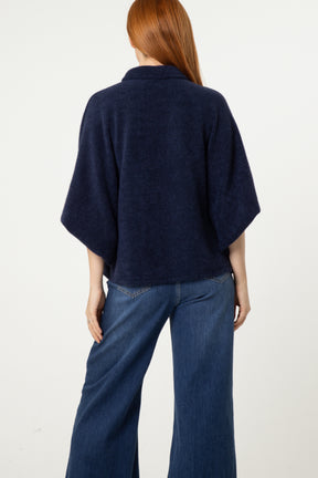 Balloon Sleeve Collared Knit Cardigan