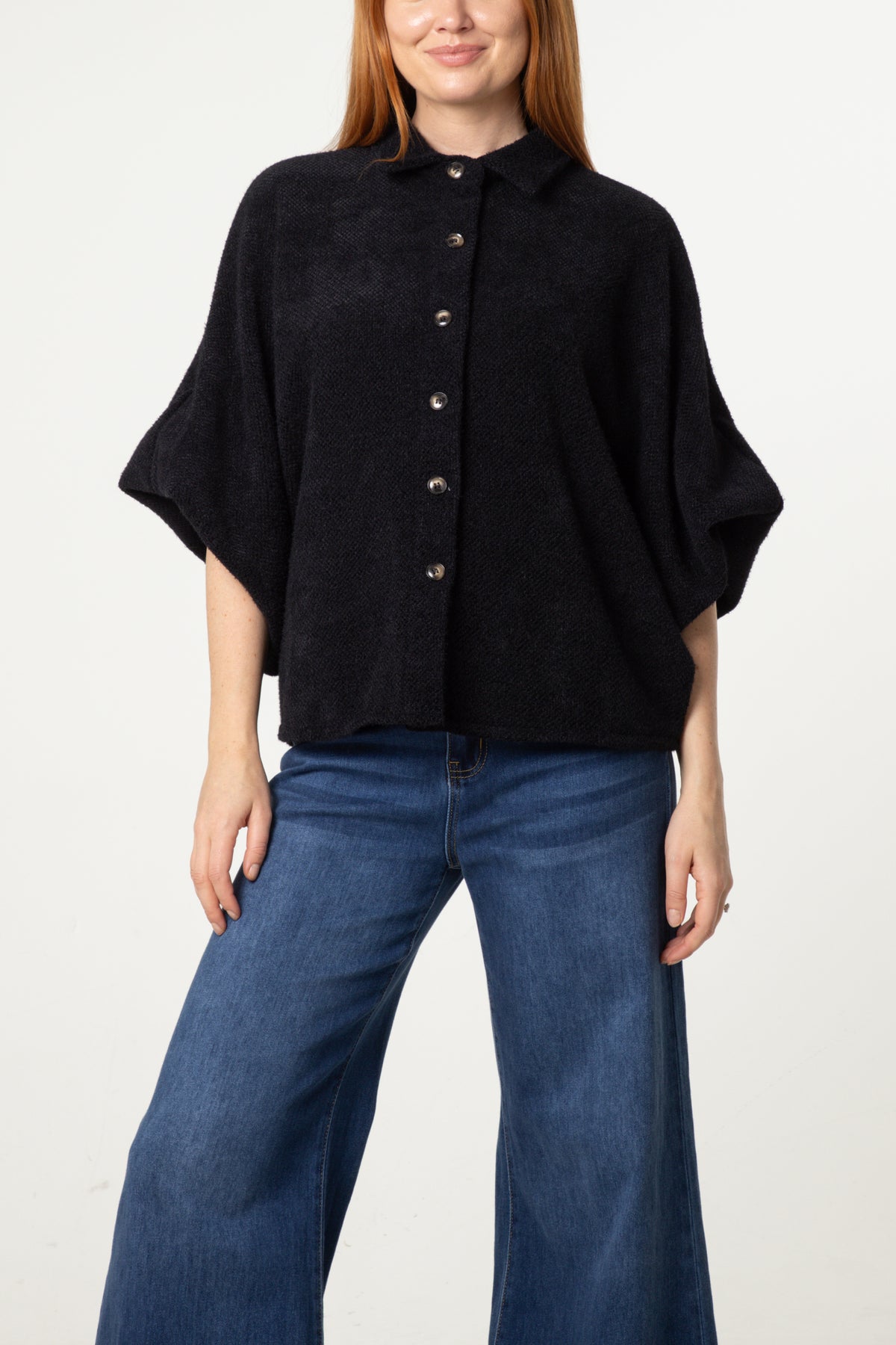 Balloon Sleeve Collared Knit Cardigan