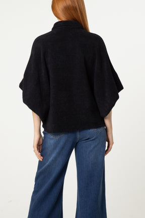 Balloon Sleeve Collared Knit Cardigan
