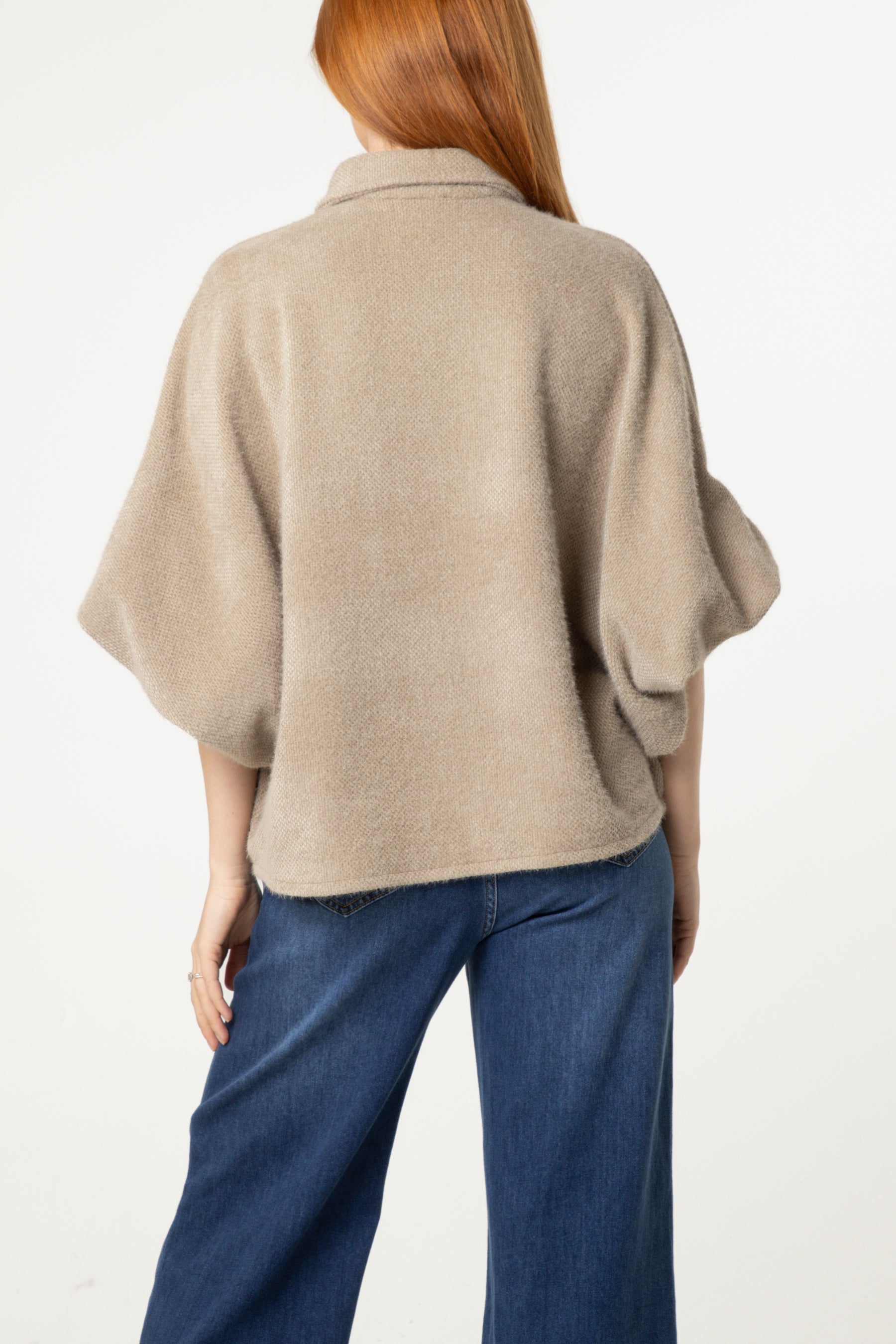 Balloon Sleeve Collared Knit Cardigan