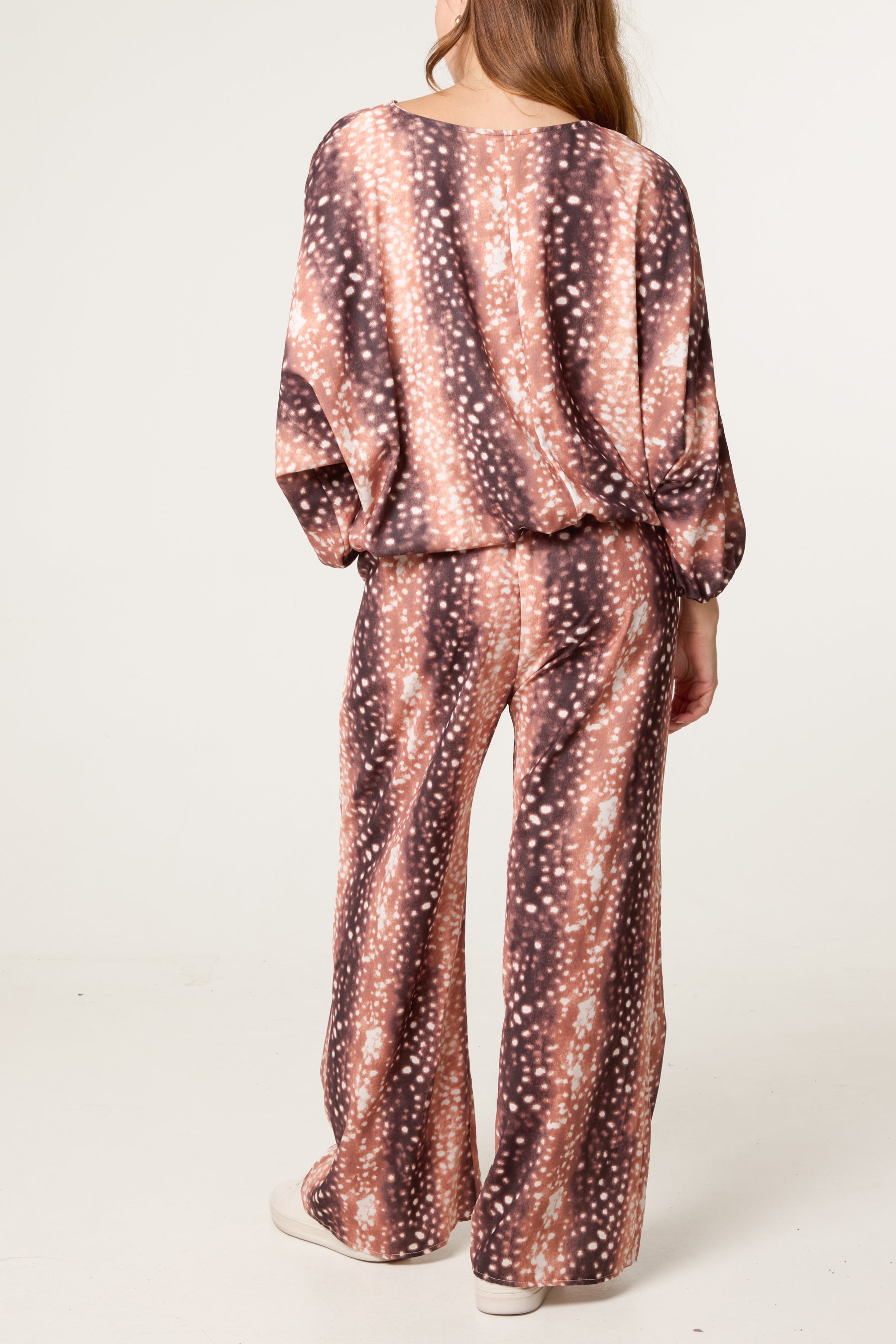 Deer Print Top & Wide Leg Trouser Set
