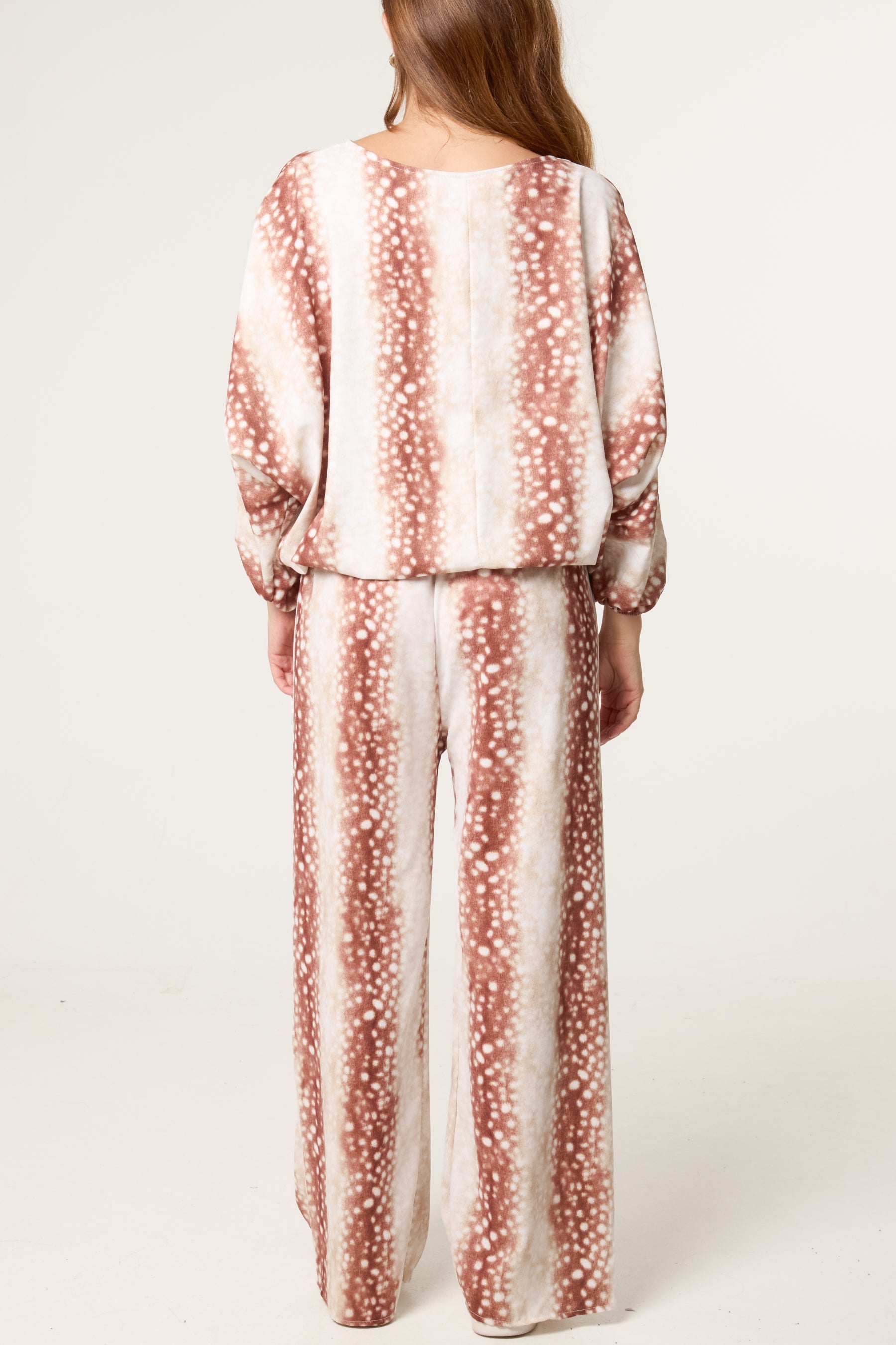 Deer Print Top & Wide Leg Trouser Set
