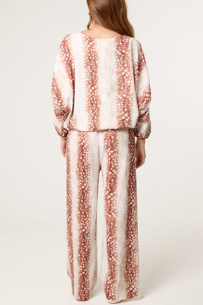 Deer Print Top & Wide Leg Trouser Set