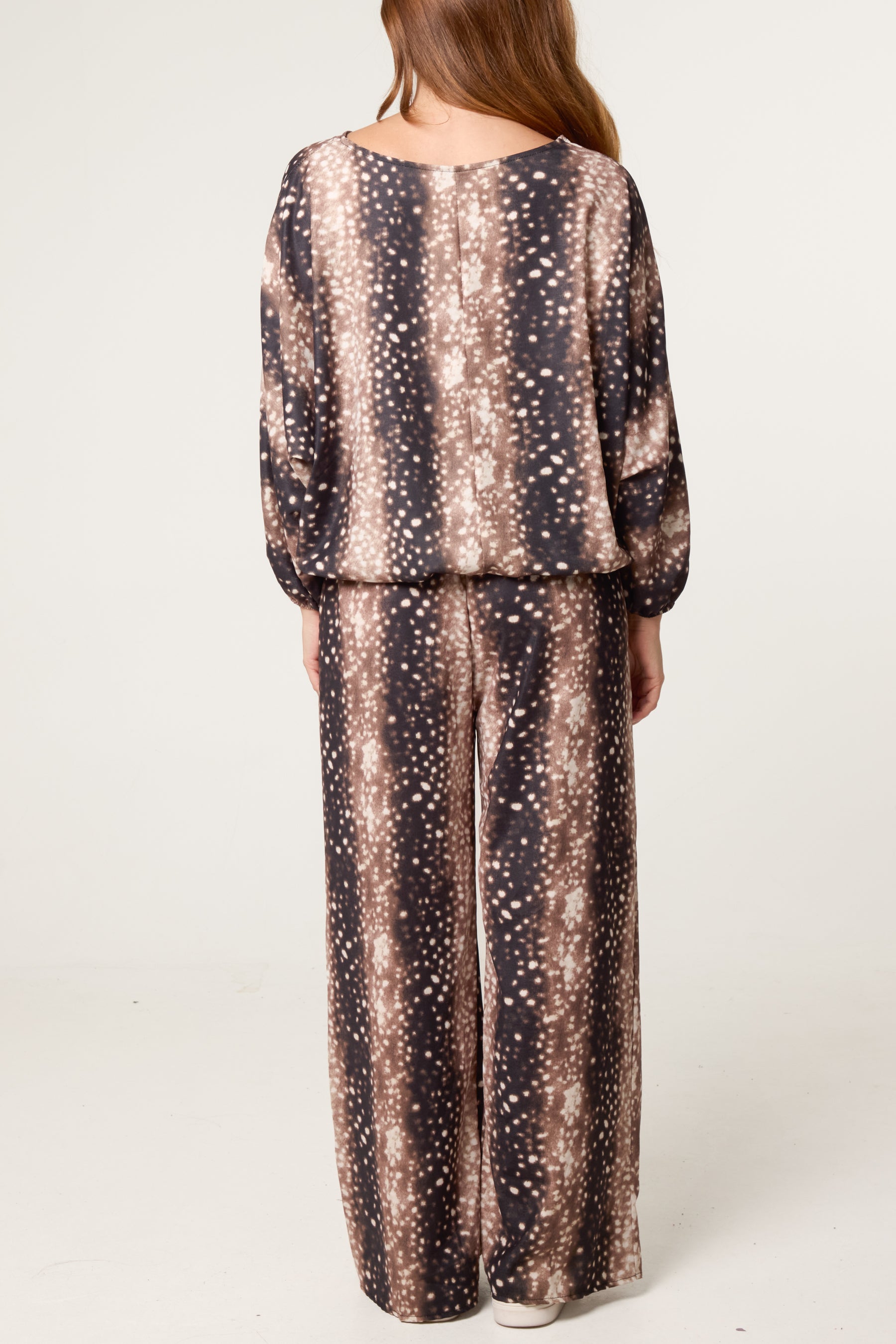 Deer Print Top & Wide Leg Trouser Set