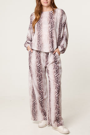 Deer Print Top & Wide Leg Trouser Set