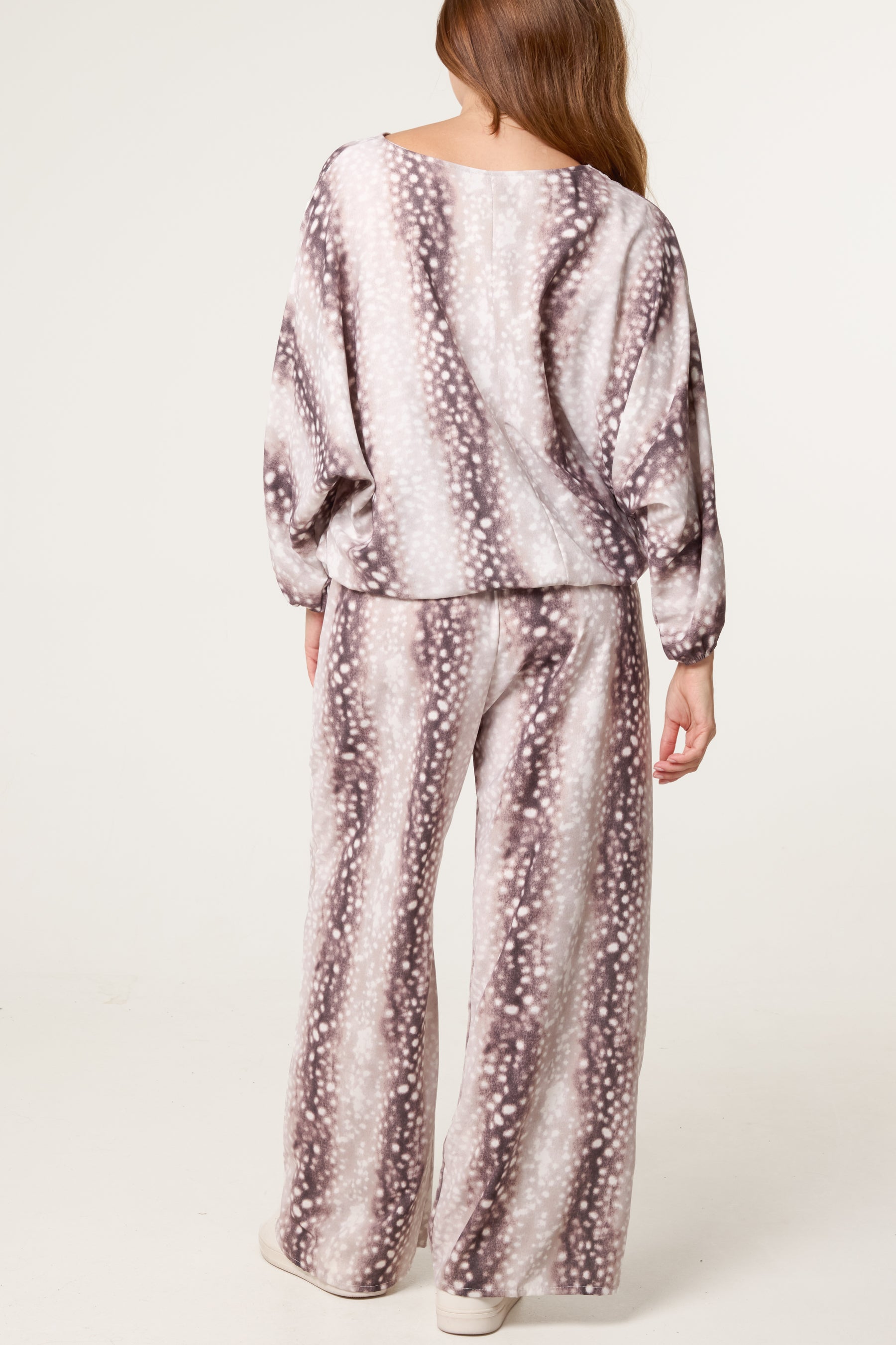 Deer Print Top & Wide Leg Trouser Set