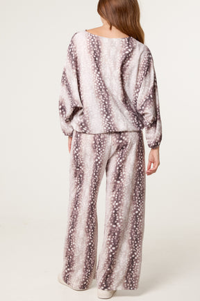 Deer Print Top & Wide Leg Trouser Set