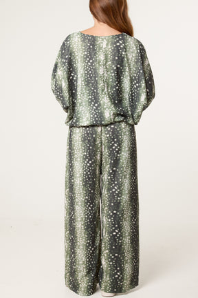 Deer Print Top & Wide Leg Trouser Set