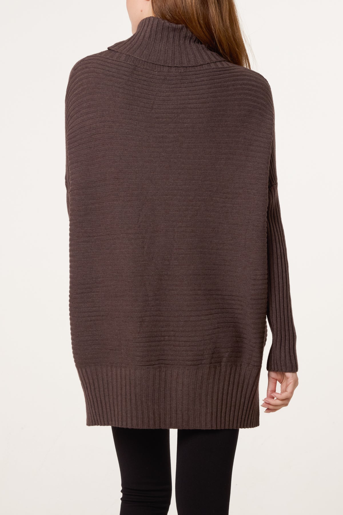 Knitted Rib Roll Neck Jumper
