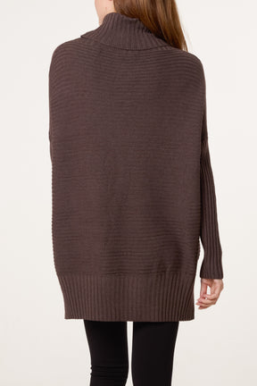 Knitted Rib Roll Neck Jumper