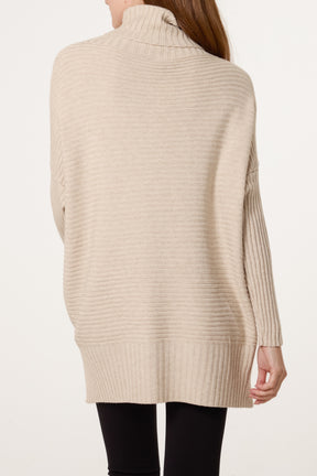 Knitted Rib Roll Neck Jumper