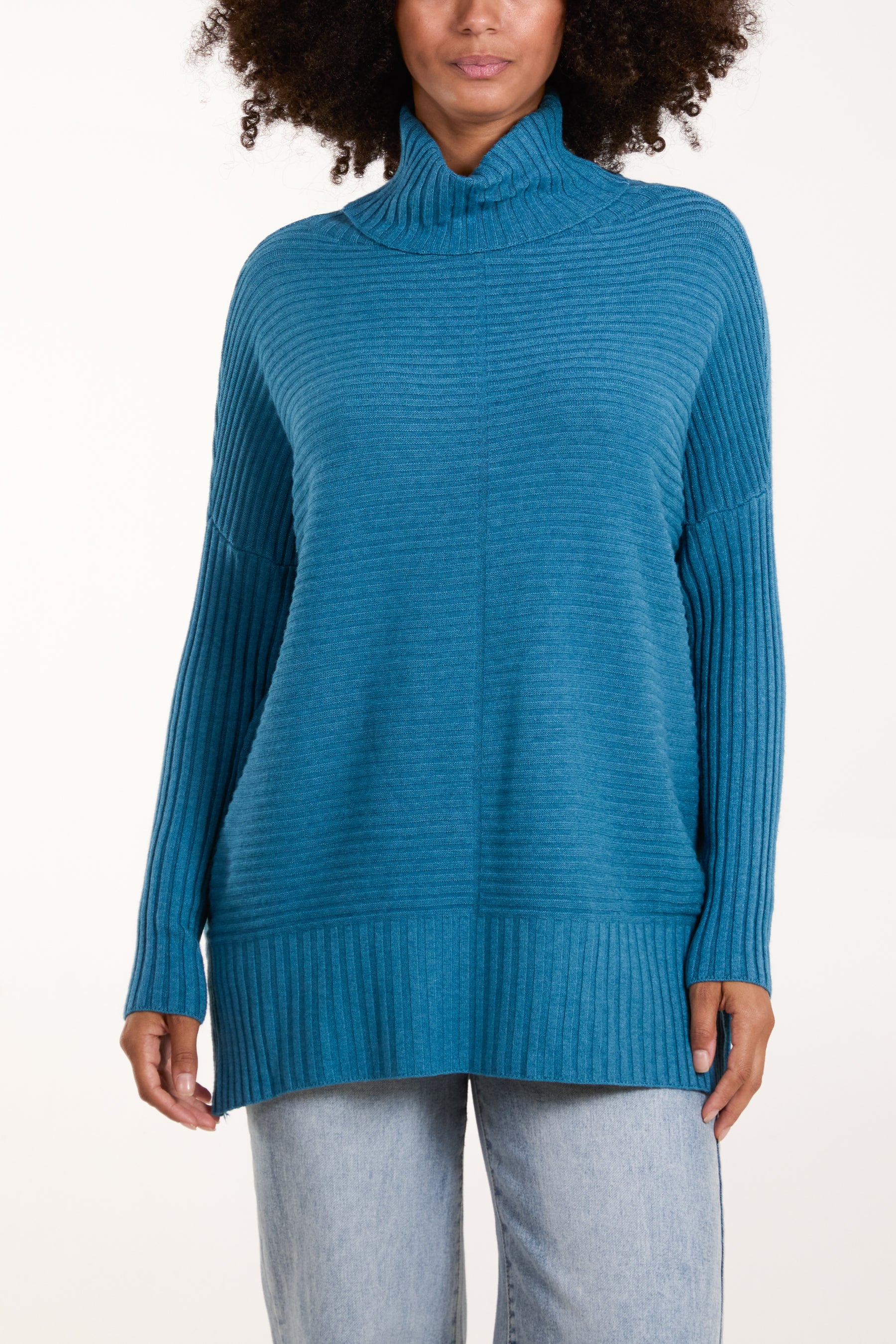 Knitted Rib Roll Neck Jumper