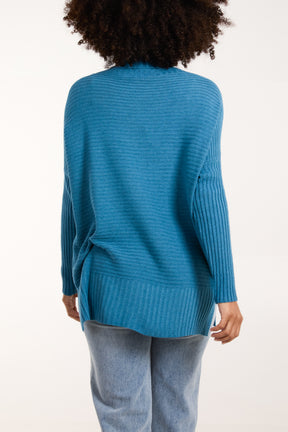 Knitted Rib Roll Neck Jumper