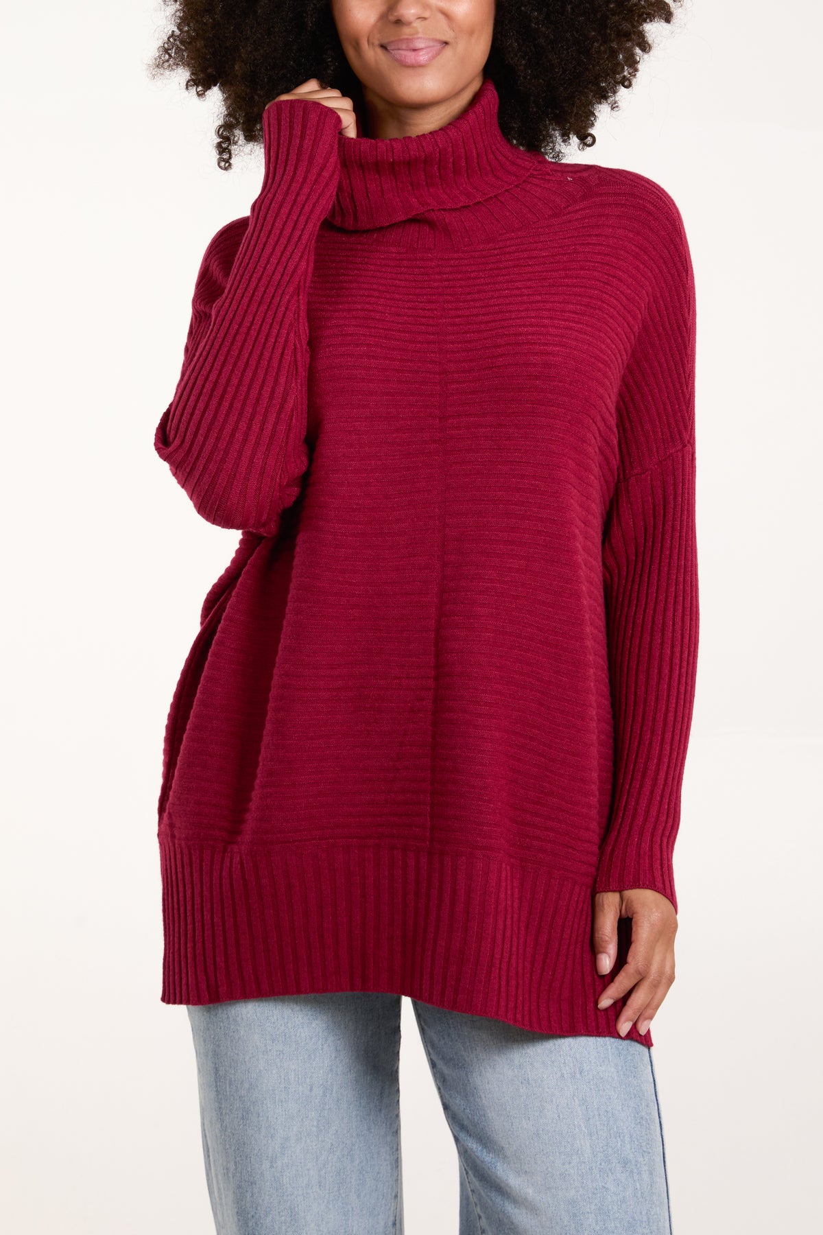 Knitted Rib Roll Neck Jumper