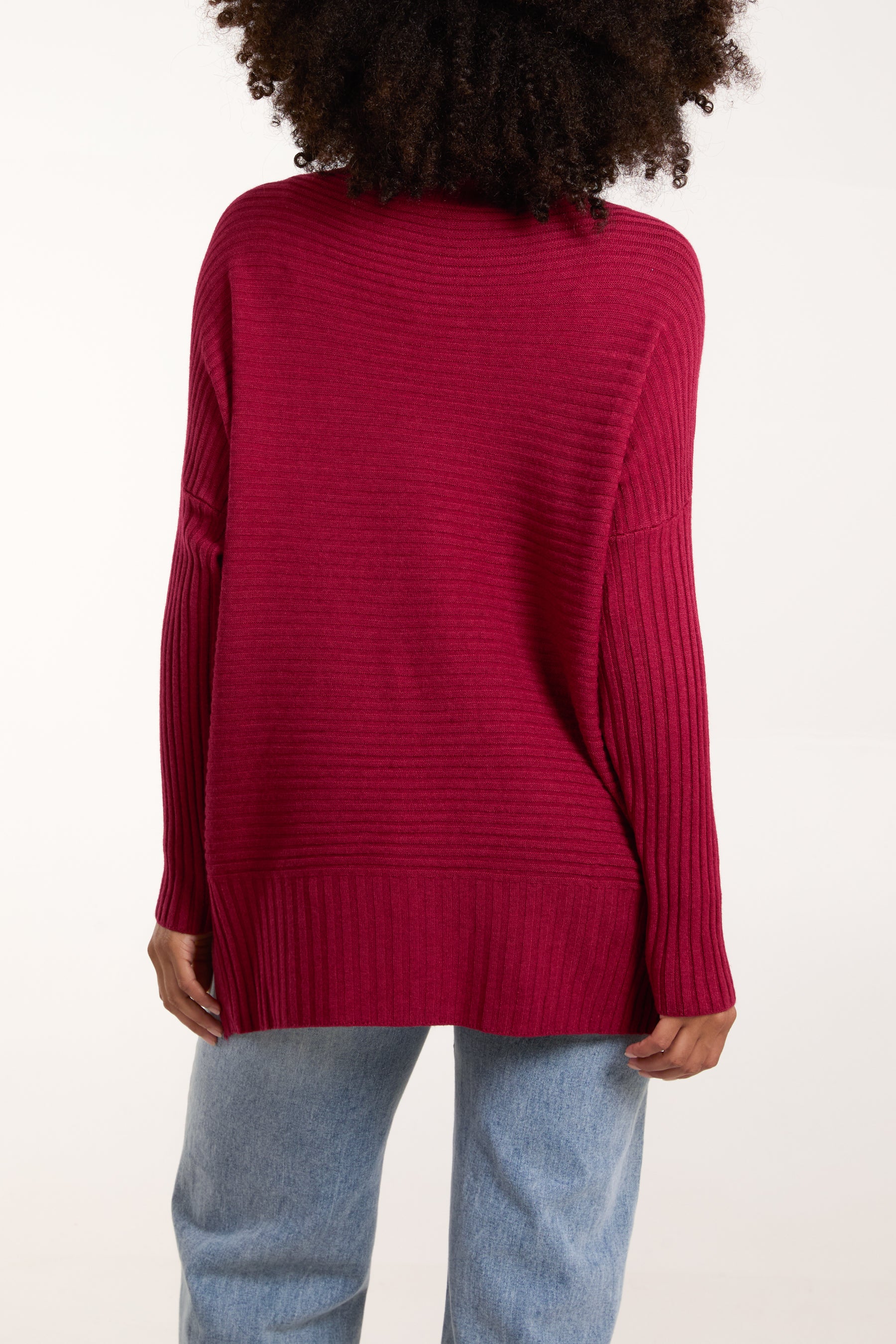 Knitted Rib Roll Neck Jumper